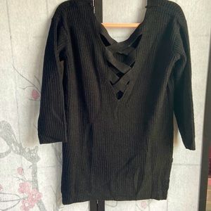 Black lace up back sweater in size S